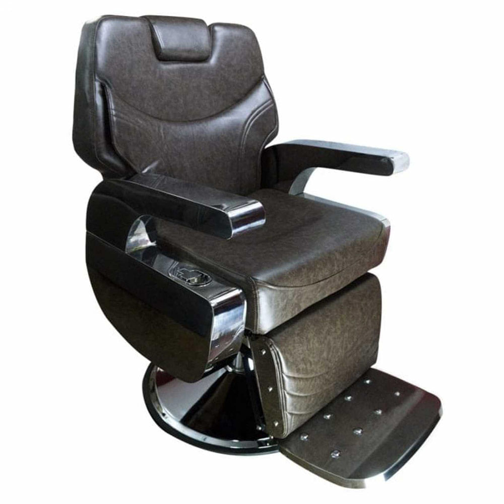 Cadeira Barbeiro Salão Reclinável Dubai Barber C/ Pé Cromado - R$ 2.959